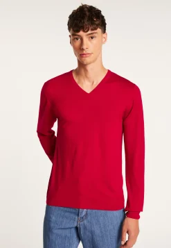 Montagut Pulls-Pull col V en laine mérinos - Bibiane 52-Rouge