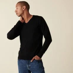 Montagut Pulls-Pull col V en laine mérinos - Elmo 01-Noir