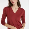 Montagut Les Incontournables-Pull col V en laine mérinos - Arya 51-Bordeaux