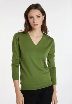Montagut Les Incontournables-Pull col V en laine mérinos - Arya 83-Kaki