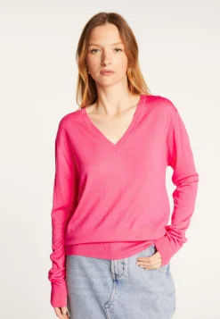 Montagut Les Incontournables | Les Incontournables-Pull col V en laine mérinos - Arya 91-Fuchsia