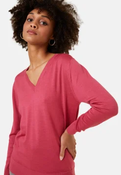 Montagut Les Incontournables | Les Incontournables-Pull col V en laine mérinos - Arya 26-Rose foncé