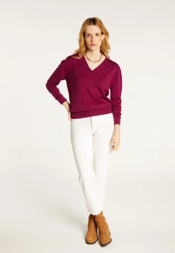 Montagut Les Incontournables-Pull col V en laine mérinos - Arya 17-Violet
