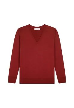 Montagut Les Incontournables-Pull col V en laine mérinos - Arya 51-Bordeaux