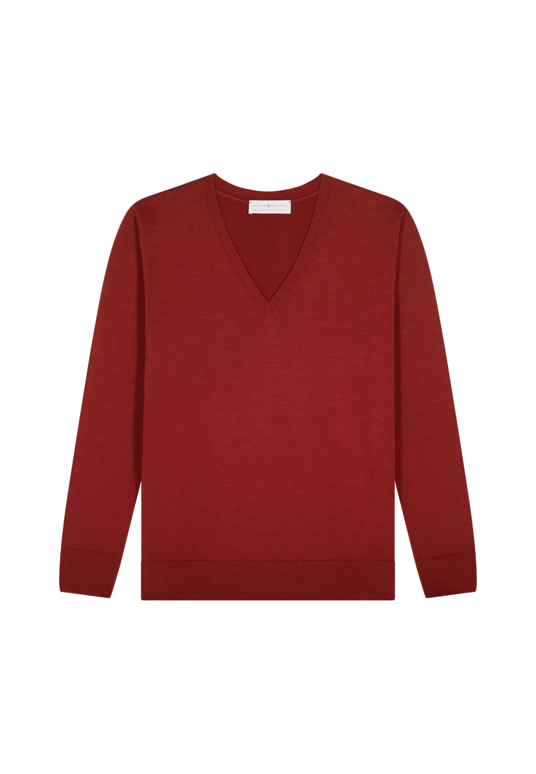 Montagut Les Incontournables-Pull col V en laine mérinos - Arya 51-Bordeaux