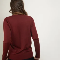 Montagut Les Incontournables-Pull col V en laine mérinos - Arya 51-Bordeaux