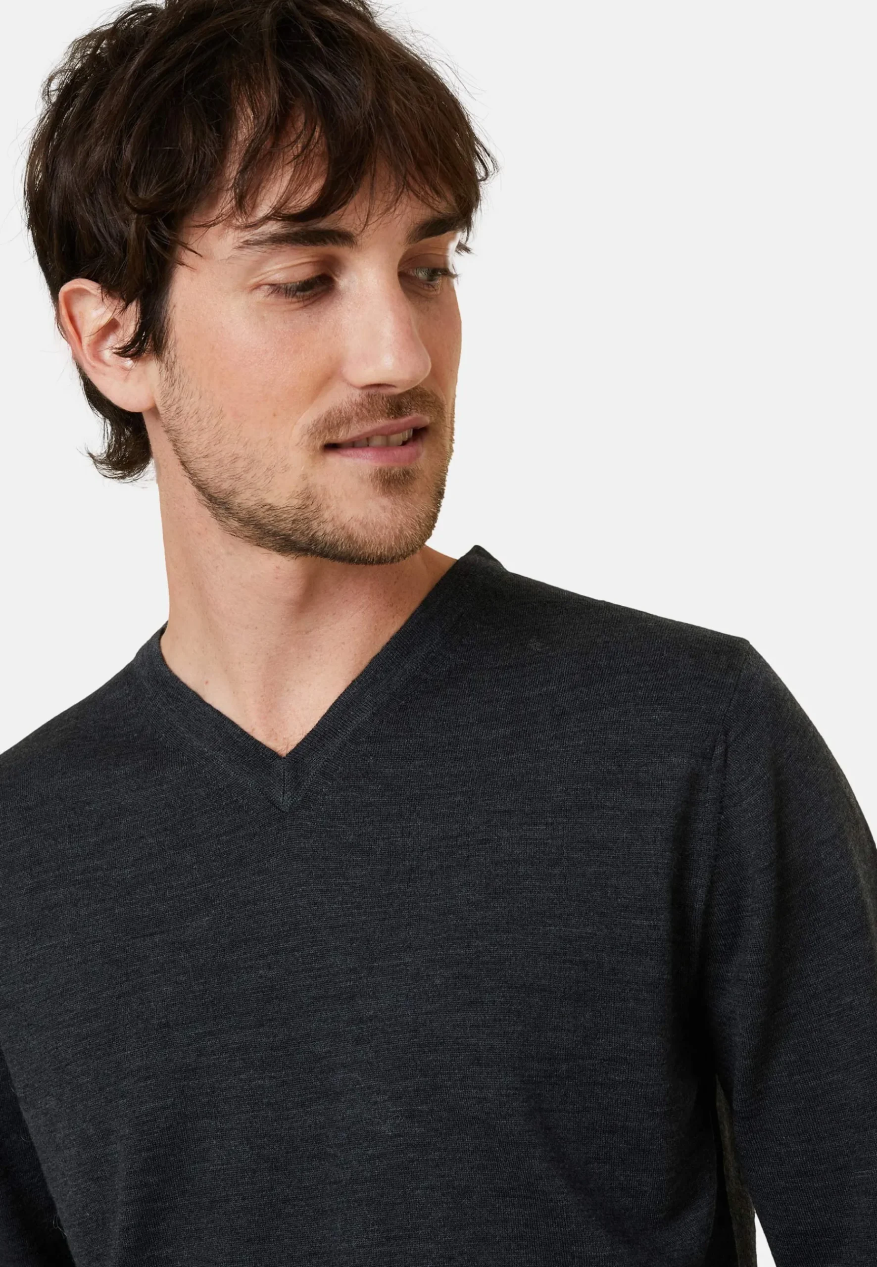 Montagut Pulls-Pull col V en laine mérinos - Elmo 78-Gris anthracite