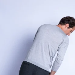 Montagut Pulls-Pull col V en laine mérinos - Elmo 11-Gris clair