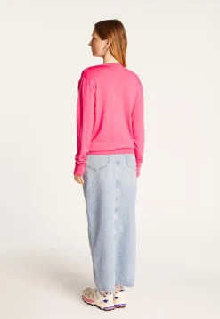 Montagut Les Incontournables | Les Incontournables-Pull col V en laine mérinos - Arya 91-Fuchsia