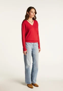 Montagut Les Incontournables | Les Incontournables-Pull col V en laine mérinos - Arya 52-Rouge