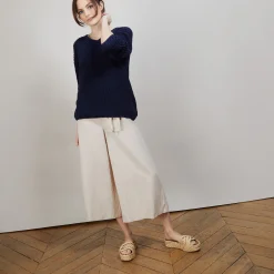 Montagut Pulls-Pull col V en maille côtelée - Bulle 05-Bleu marine