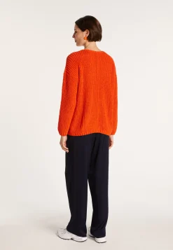 Montagut Pulls-Pull col V en maille côtelée - Bulle 15-Orange