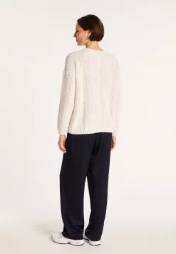 Montagut Pulls-Pull col V en maille côtelée - Bulle 82-Ecru