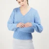 Montagut Pulls-Pull col V en mohair - Gracy 04-Bleu clair