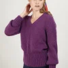 Montagut Pulls-Pull col V en mohair - Gracy 18-Violet foncé