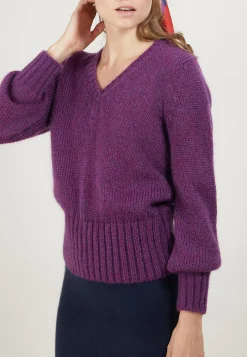 Montagut Pulls-Pull col V en mohair - Gracy 18-Violet foncé
