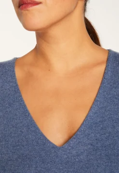 Montagut Les Incontournables-Pull col V oversize en cachemire - Apolline 95-Bleu denim