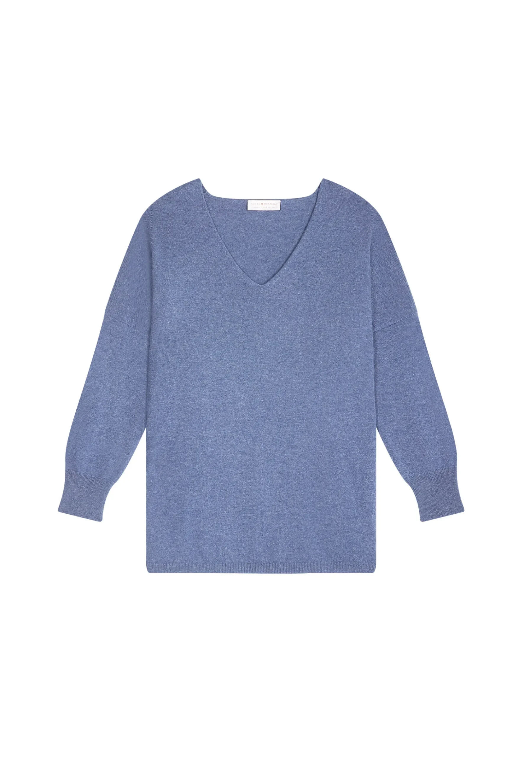 Montagut Les Incontournables-Pull col V oversize en cachemire - Apolline 95-Bleu denim