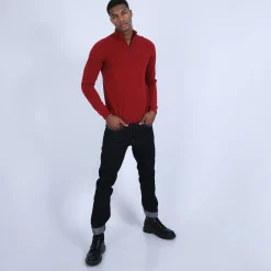 Montagut Pulls-Pull col zippé en cachemire 2 fils - Emile 20-Rouge foncé