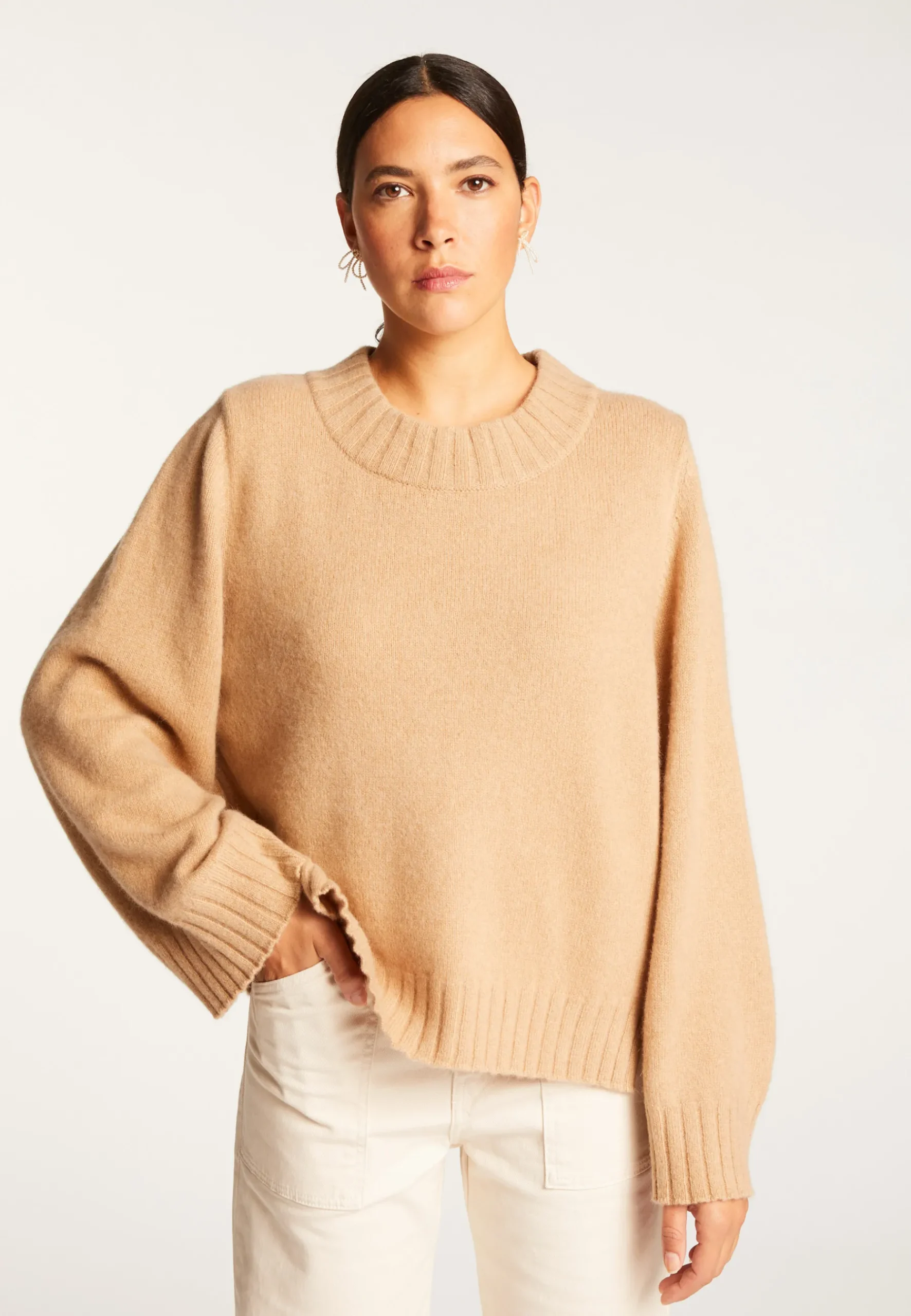 Montagut Les Incontournables-Pull court col rond en cachemire - Vicky 88-Camel