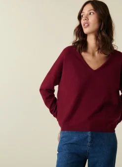 Montagut Pulls | Les Incontournables-Pull court col V en cachemire avec poches - Balba 51-Bordeaux