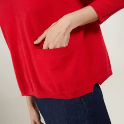 Montagut Pulls-Pull court col V en cachemire avec poches - Balba 52-Rouge