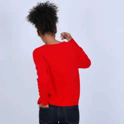 Montagut Les Incontournables-Pull court col V en cachemire avec poches - Balba 52-Rouge