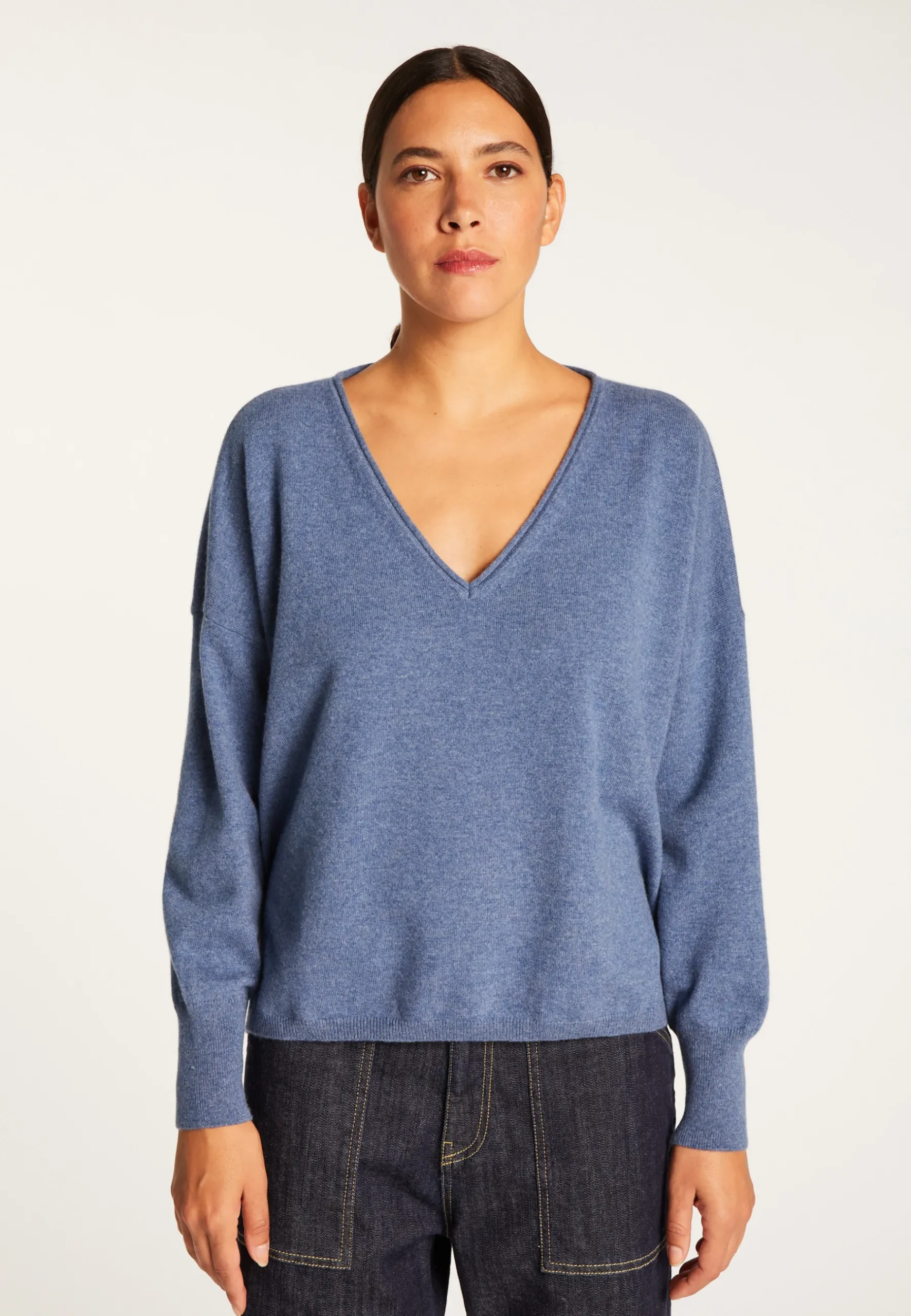 Montagut Les Incontournables-Pull court en cachemire - Alex 95-Bleu denim