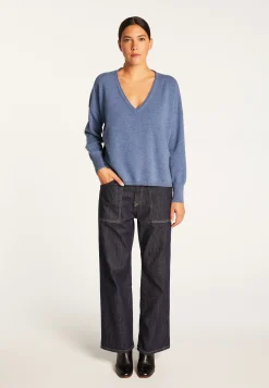 Montagut Les Incontournables-Pull court en cachemire - Alex 95-Bleu denim