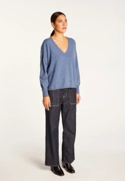 Montagut Les Incontournables-Pull court en cachemire - Alex 95-Bleu denim