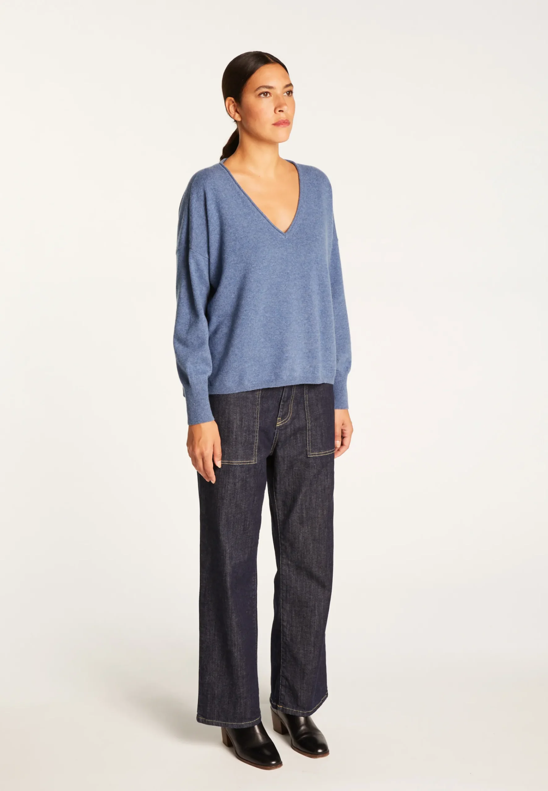 Montagut Les Incontournables-Pull court en cachemire - Alex 95-Bleu denim