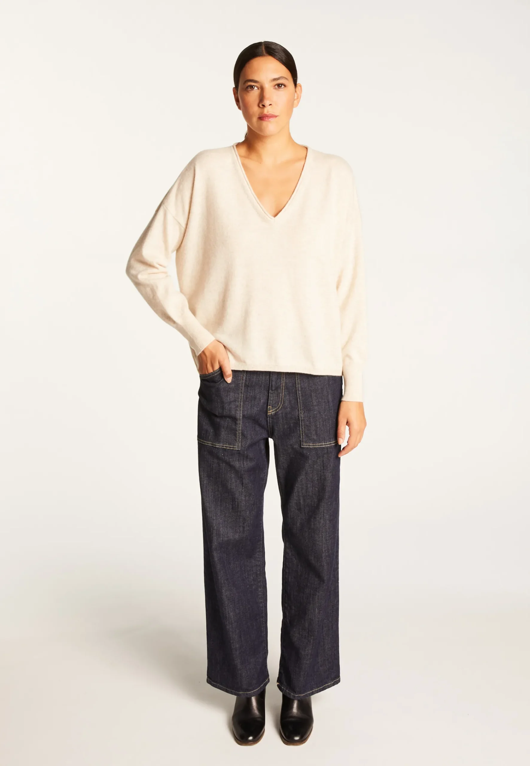 Montagut Les Incontournables-Pull court en cachemire - Alex 13-Beige moyen