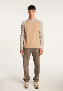 Montagut Pulls-Pull en cachemire bicolore manches raglan - Amalfi 13-Beige moyen