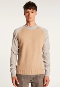 Montagut Pulls-Pull en cachemire bicolore manches raglan - Amalfi 13-Beige moyen