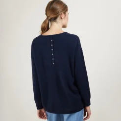 Montagut Les Incontournables-Pull en cachemire boutonné au dos - Bahia 05-Bleu marine