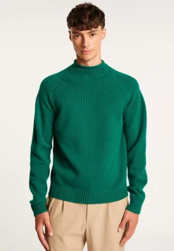 Montagut Pulls-Pull en cachemire col avec jeu de maille - Arman 22-Vert moyen