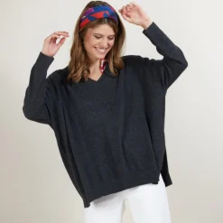 Montagut Les Incontournables-Pull en cachemire col V avec fentes - Brendao 10-Gris foncé