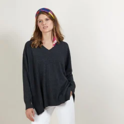 Montagut Les Incontournables-Pull en cachemire col V avec fentes - Brendao 10-Gris foncé