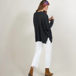 Montagut Les Incontournables-Pull en cachemire col V avec fentes - Brendao 10-Gris foncé
