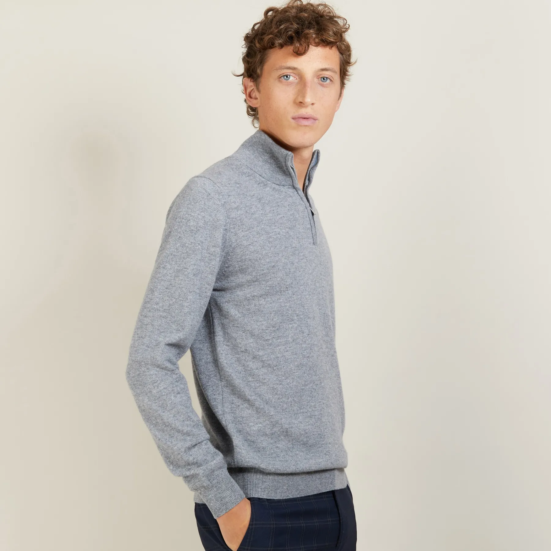 Montagut Pulls-Pull en cachemire col zippé - Emile 09-Gris moyen