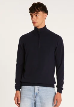 Montagut Pulls-Pull en cachemire col zippé - Emile 05-Bleu marine