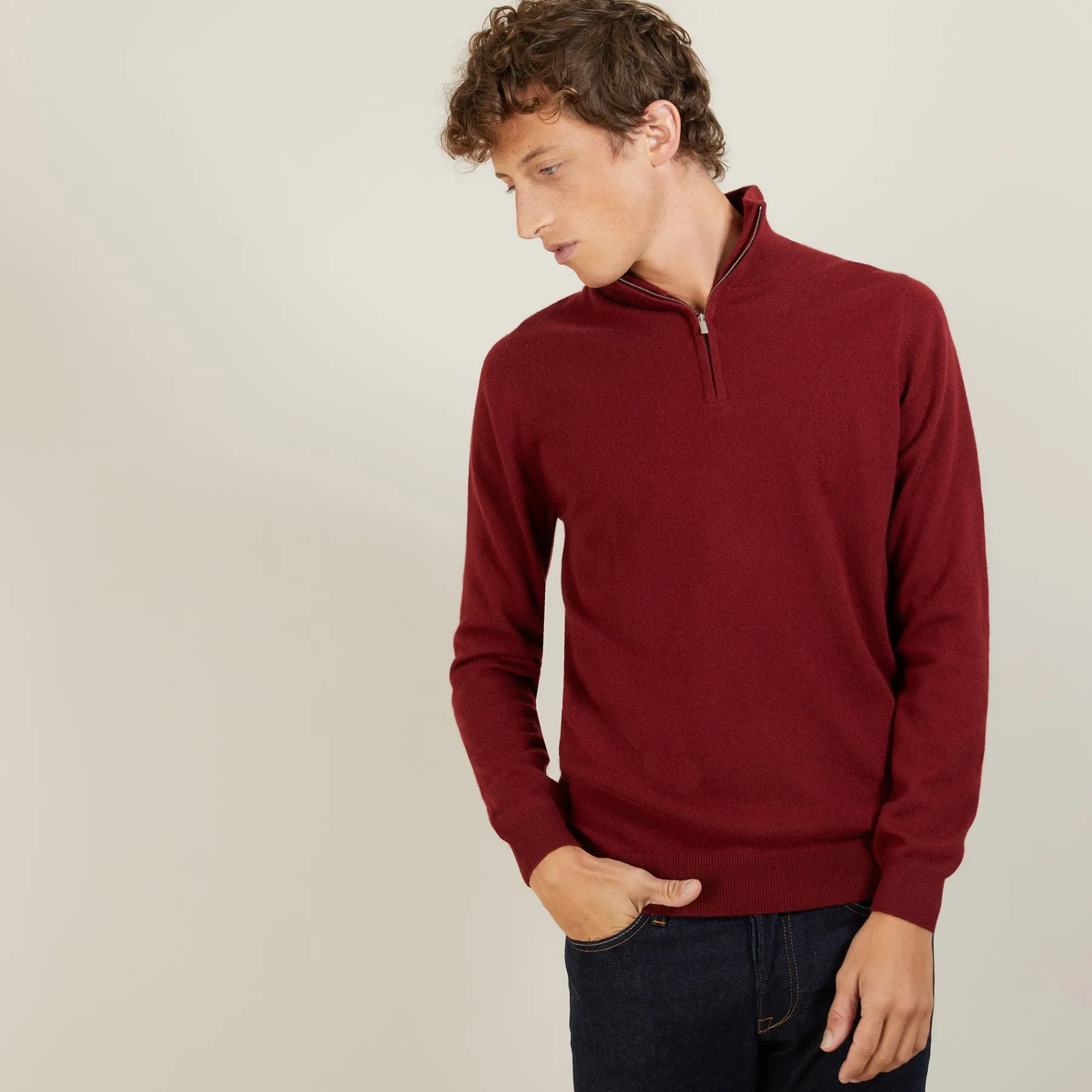 Montagut Pulls-Pull en cachemire col zippé - Emile 51-Bordeaux