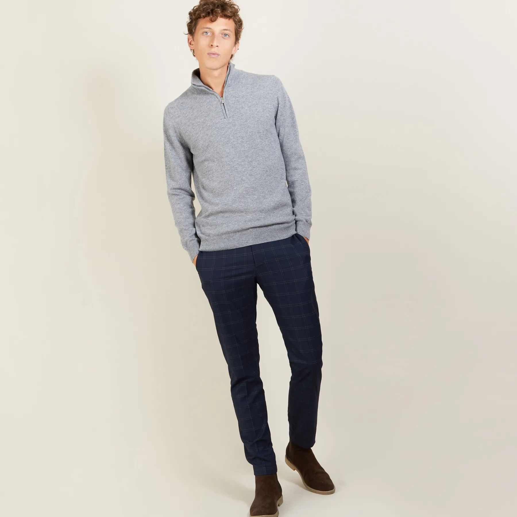 Montagut Pulls-Pull en cachemire col zippé - Emile 09-Gris moyen