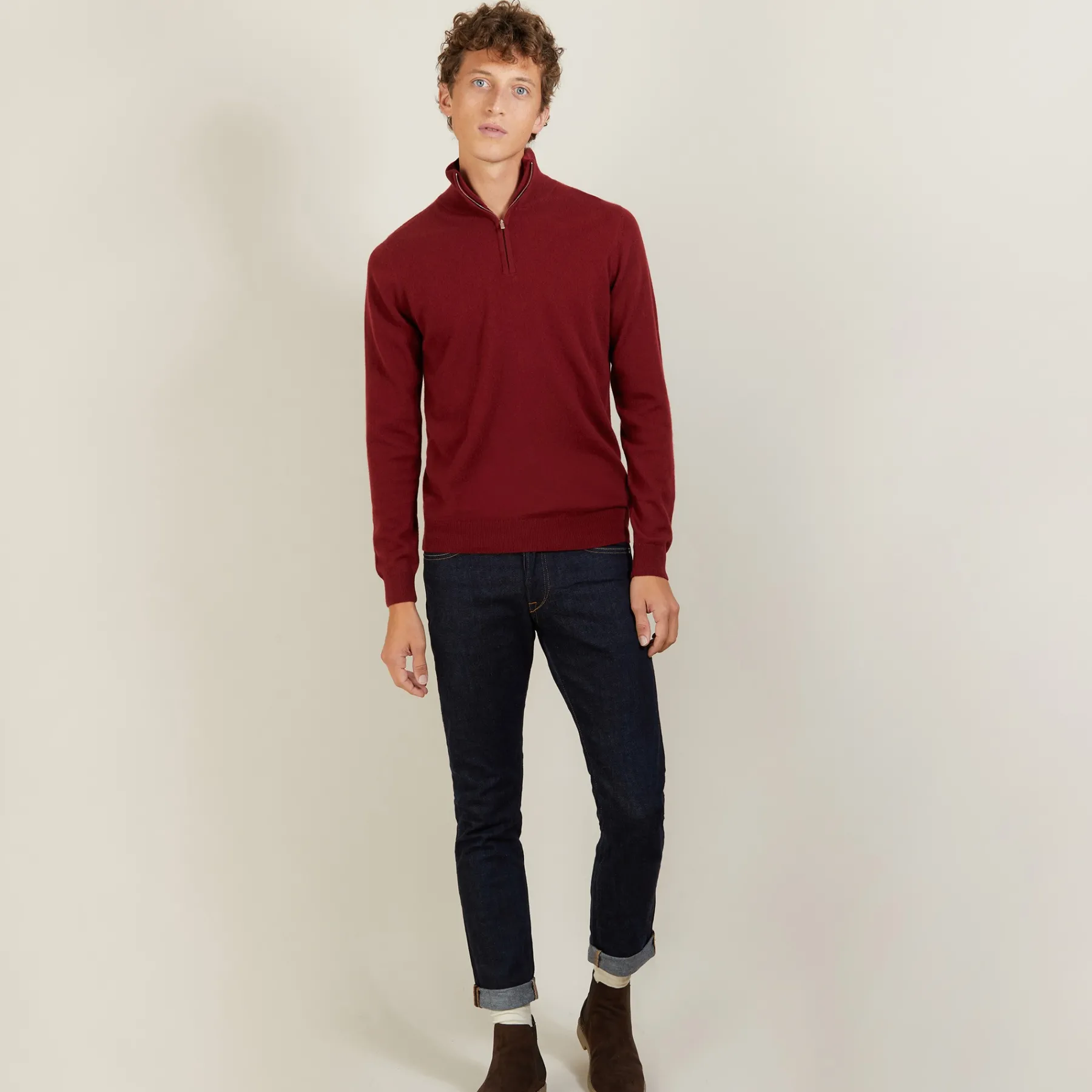 Montagut Pulls-Pull en cachemire col zippé - Emile 51-Bordeaux