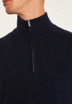 Montagut Pulls-Pull en cachemire col zippé - Emile 05-Bleu marine
