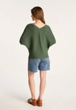 Montagut Pulls-Pull en coton manches chauve-souris - Lison 21-Vert foncé