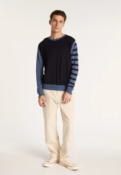 Montagut Pulls-Pull en laine à rayures bicolores - LEO 05-Bleu marine