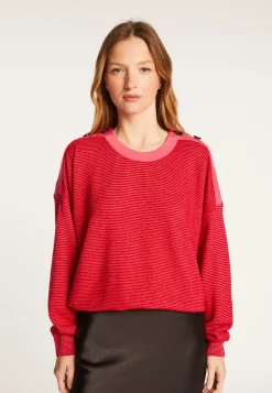 Montagut Pulls-Pull en laine et velours boutons épaules - Rochelle 52-Rouge