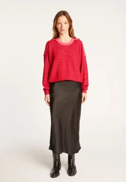 Montagut Pulls-Pull en laine et velours boutons épaules - Rochelle 52-Rouge
