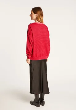 Montagut Pulls-Pull en laine et velours boutons épaules - Rochelle 52-Rouge